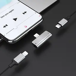 Перехідник Hoco LS24 Lightning to lightning audio/lightning Сталевий - мініатюра 5
