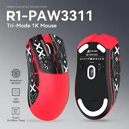 Бездротова мишка ATTACK SHARK R1 Red | PAW3311 | 18000 DPI | 65 годин на одному заряді - мініатюра 4