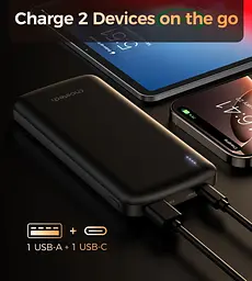 Універсальна мобільна батарея Choetech 10000mAh 12W USB-A,USB-C чорна - мініатюра 6