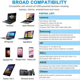 Заміна зарядного пристрою Lenovo 65W USB C; сумісний з Lenovo ThinkPad T480s T580s T490 E480 E580 Chromebook C330 S330 100e 300e - мініатюра 4