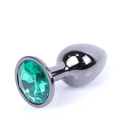 Анальна пробка - Jewellery Dark Silver Plug Green - мініатюра 3