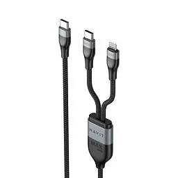 Кабель Havit HV-CB6326 PD100W USB-C - USB-C + Lightning 1.2 м чорний (HV-CB6326) - мініатюра 2