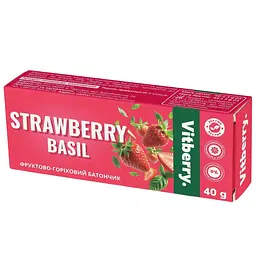 Батончик горіхово-фруктовий Vitberry смак полуниця-базилік 40 г