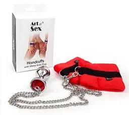 Наручники з металевою анальною пробкою Art of Sex Handcuffs with Metal Anal Plug, M, Red Art of Sex SO6182 92993