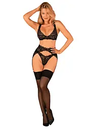 Комплект білизни Obsessive Donna Dream 3-pcs set XL/2XL Black, бюстгальтер, стрінги, пояс для панчіх - мініатюра 6