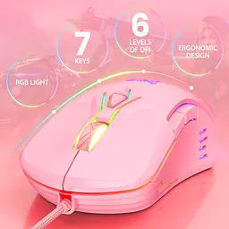 Комп'ютерна мишка Onikuma для ПК і ноутбука C15 Pro 6400 DPI дротова з RGB підсвіткою 7 кнопок Рожевий - мініатюра 2