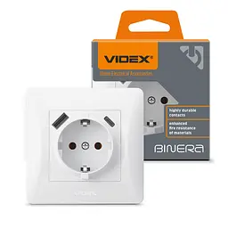Розетка одинарна із заземленням з USB+USB-C біла VIDEX BINERA VIDEX (27862-000)