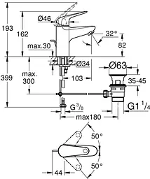 Змішувач для умивальника S-Size Grohe Euroeco 23262001 Хром - мініатюра 5