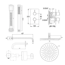 Душева система Kohlman Axel 30 graphite з термостатом + BOX прихованого монтажу KPL-QW433AG30, Графит - мініатюра 7