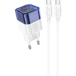 МЗП Hoco C125A Transparent PD20W (1USB-C) + кабель Type-C to Type-C Transparent blue