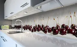 Вініловий кухонний фартух Стиглі вишні наклейка для кухні червоні ягоди Сірий 60х250 см Happy Pocket Z181675