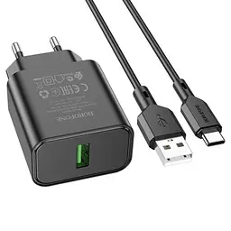 Мережевий зарядний пристрій Borofone BA72A Spring 18W/QC3.0/1USB + Cable Type-C чорний