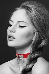 Чокер з кільцем для повідця Bijoux Pour Toi - FETISH, Червоний - мініатюра 2