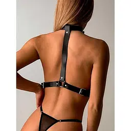 Портупея з нашийником Leather Deluxe One size Чорний K000900 - мініатюра 2