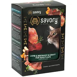 Набір вологих кормів Savory 3+1 для дорослих котів, ягня з буряком у соусі 340 г (4 шт. х 85 г) - мініатюра 2