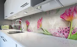 Вініловий кухонний фартух Пухнасті Тюльпани наклейка для кухні Квіти Бежевий 60х200 см Happy Pocket Z181469 - мініатюра 6