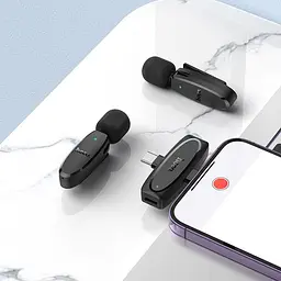 Мікрофонна радіосистема Hoco L15 Crystal Lightning/USB-C Black (638623) [158594] - мініатюра 7