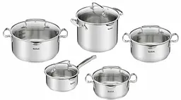 Tefal Набір посуду Duetto Plus, 10 предметів, нержавіюча сталь, скло G719SA55