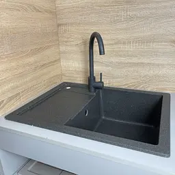 Adamant Набір кухонний Anila, штучний камінь, прямокутний, з крилом, 645х495х200мм, чаша - 1, врізна, графіт + змішувач та дозатор - мініатюра 2