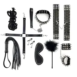 Набір Art of Sex - Spikes BDSM Set LeaTher, 10 предметів, натуральна шкіра, Чорний - мініатюра 2