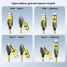Кабель XON SmartCable Type-C/Type-A - Type-C/Lightning PD 65W 1.5м MultiLink (SC5ACL6W1Y 4593) Жовтий - мініатюра 2