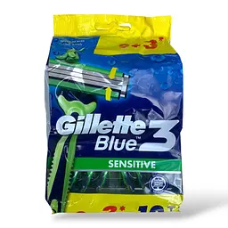 Одноразові станки Gillette Blue3 Sensitive 9+3 12 штук 3 леза з алое для чутливої шкіри