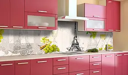 Вініловий кухонний фартух Ейфелева вежа і Виноград наклейка для кухні Абстракція Сірий Happy Pocket Z181460