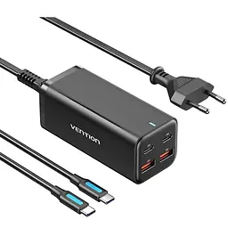 Мережевий зарядний пристрій Vention 4-Port USB GaN Charger 2x100W/2x18W Black (FBSBG-EU)
