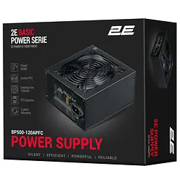 2E Блок живлення Basic Power (500W), 80%, 120мм, 1xMB 24pin(20+4), 1xCPU 8pin(4+4), 3xMolex, 4xSATA, 2xPCIe 8pin(6+2) - мініатюра 7