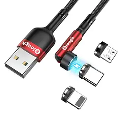 Кабель магнітний із швидкою зарядкою Elough 7 Contact 3 A 2 м круглий конектор, Red 3 в 1 Micro USB/Lightining/Type C, обертання на 540°