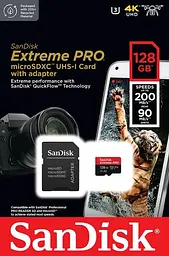 SanDisk microSD 128GB C10 UHS-I U3 R200/W90MB/s Extreme Pro V30 + SD (SDSQXCD... - мініатюра 5