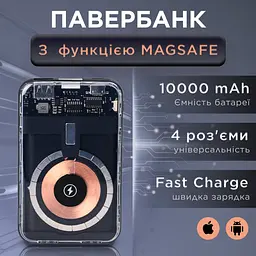 Повербанк 10000 mAh з бездротовою зарядкою USB-С/USB-A/microUSB/Apple Lightning 3 шнури в комплекті Smart X X104 - мініатюра 15