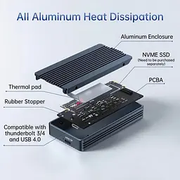 Зовнішній корпус Acasis TBU405Air для M.2 NVMe SSD, Thunderbolt 4/3/USB4, до 40 Гбіт/с (Сірий) - мініатюра 7