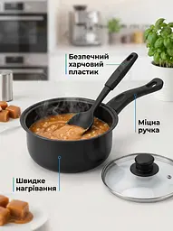 Набір кухонного посуду 13 в 1, каструля, сковорода з антипригарним покриттям та приладдям, чорний (26276257) - мініатюра 8