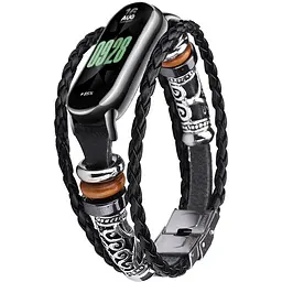 Ремінець вінтажний Carprie для фітнес-браслета Xiaomi Mi Band 8 і 9 Type A Black-black