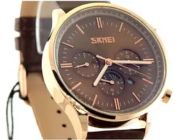 Чоловічий класичний годинник Skmei 9117 Gold Brown - мініатюра 5