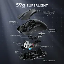 Ігрова ультралегка миша ATTACK SHARK R1 з сенсором PAW3311, Чорний - мініатюра 7