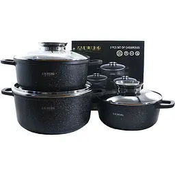 Набір алюмінієвих каструль Zauberg з 3 предметів з кришкою 2.3, 3.2, 4.5 літри чорний (3020/22/24)