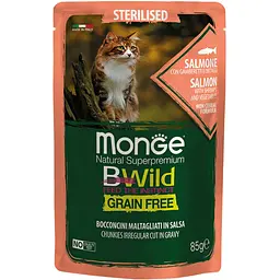 Влажный корм для стерилизованных кошек Monge Cat Вwild Gr. Free Wet Sterilized лосось с креветками и овощами 85 г