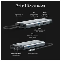 Концентратор TP-Link USB-C 7-in-1 3xUSB + HDMI + SD/TF + USB-C PD100W (UH7021C) - мініатюра 6
