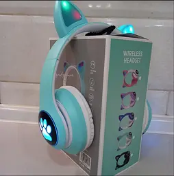 Бездротові дитячі Bluetooth навушники з котячими вушками та LED підсвічуванням STN AKS 28 бірюза - мініатюра 2