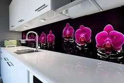 Кухонний фартух Фіолетовий Орхідеї 02 для кухні наклейка ПВХ квіти Чорний 60х200 см Happy Pocket Z180558