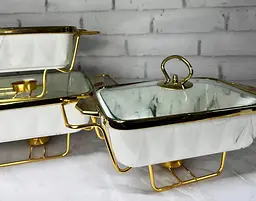 Набір з 3-х мармітів керамічних прямокутних Kitchen з кришкамискла Біло Золотий - мініатюра 2