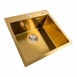 Кухонна мийка Platinum Handmade PVD золото 50x50/220 3,0/1,5 мм корзина та дозатор в комплекті, Нержавіюча сталь - мініатюра 2