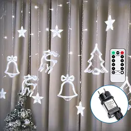 Штора льодяна хвиля дзвіночки та ялинки холодне світло 3×3 м 120LED IP44