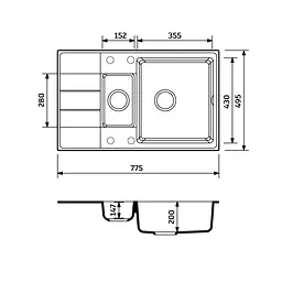 Кухонна мийка Adamant ANILA PLUS mokko 775x495x200 мм, з крилом 77,5 см - мініатюра 2