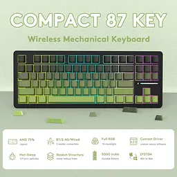 Клавіатура Attack Shark M87 Pro V2 RGB Linear White Jade Switch Wireless (AS-697279247163-M) Gradient Green (G-000003998) - мініатюра 6