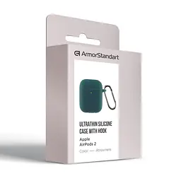 Силіконовий чохол для навушників Apple AirPods 2, Hang Case, зелений, ультратонкий захисний кейс товщиною 2 мм, захист від подряпин, пилу та ударів, компактний, з карабіном для кріплення, ArmorStandart (ARM59678) - мініатюра 3
