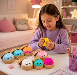 Антистрес-іграшка Squishy "Пельмешка" у коробочці / Сквіш бао-булочка, пельмень 5,5 см / Іграшка антистрес сквіш Squishy Dumpling - мініатюра 4