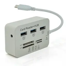 Разветвитель USB-Хаб Type-C Voltronic YTTCA3H3, 3 порта USB 3.0 + Card Reader, 20 см - мініатюра 1
